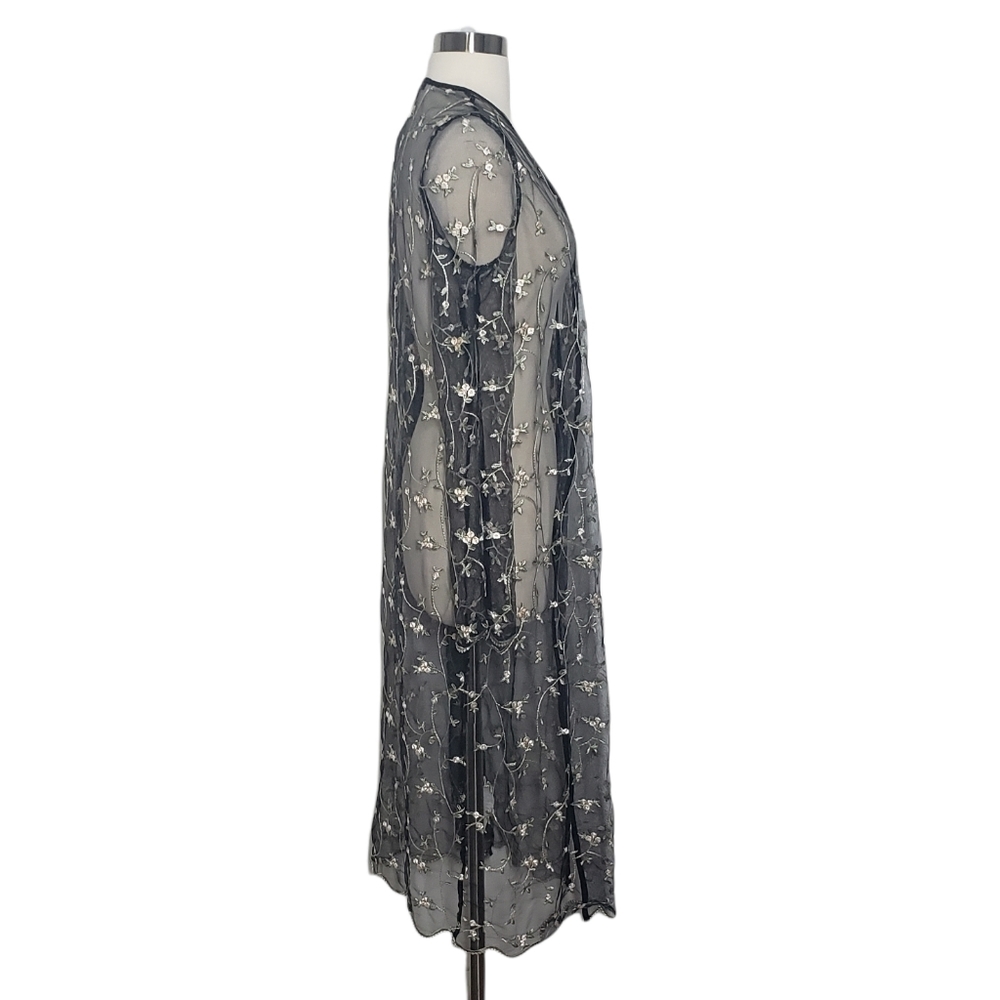 BOOHOO Floral Embroidered Black Mesh Fairy WhimsyGoth Kimono - Picture 5 of 12